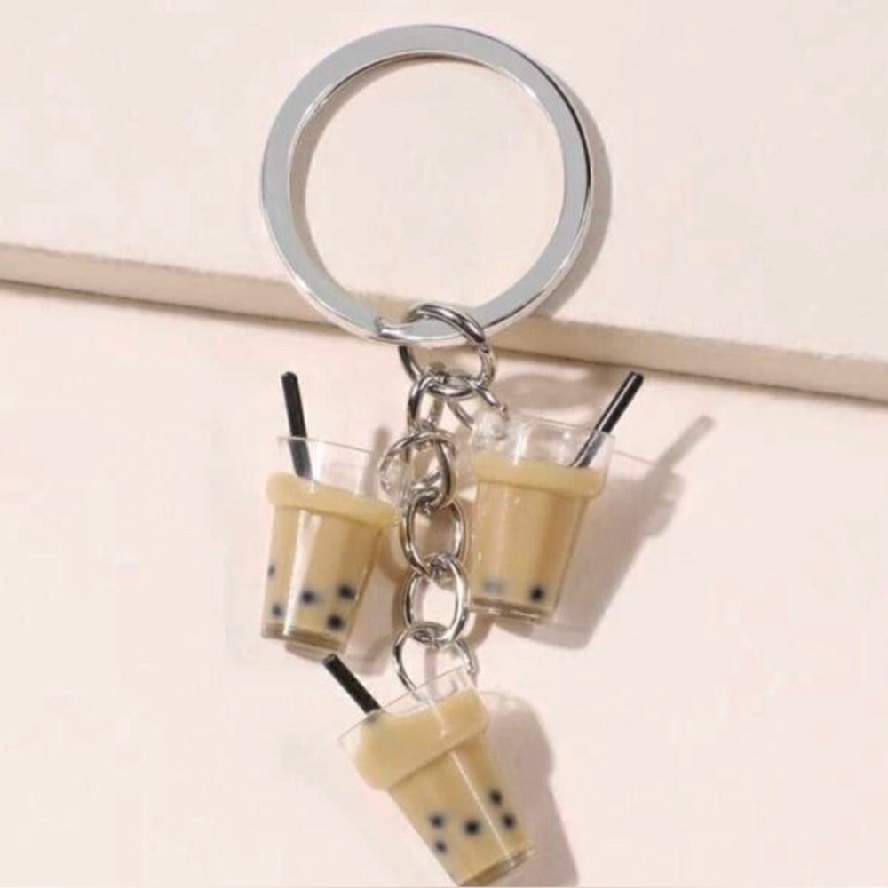 Bubble Tea Keychain with Silver Ring - image 1